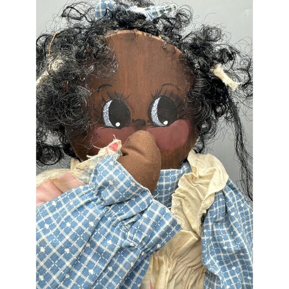Handmade African American Wooden Doll Quilted blanket Dress & Welcome Sign READ - Picture 10 of 14